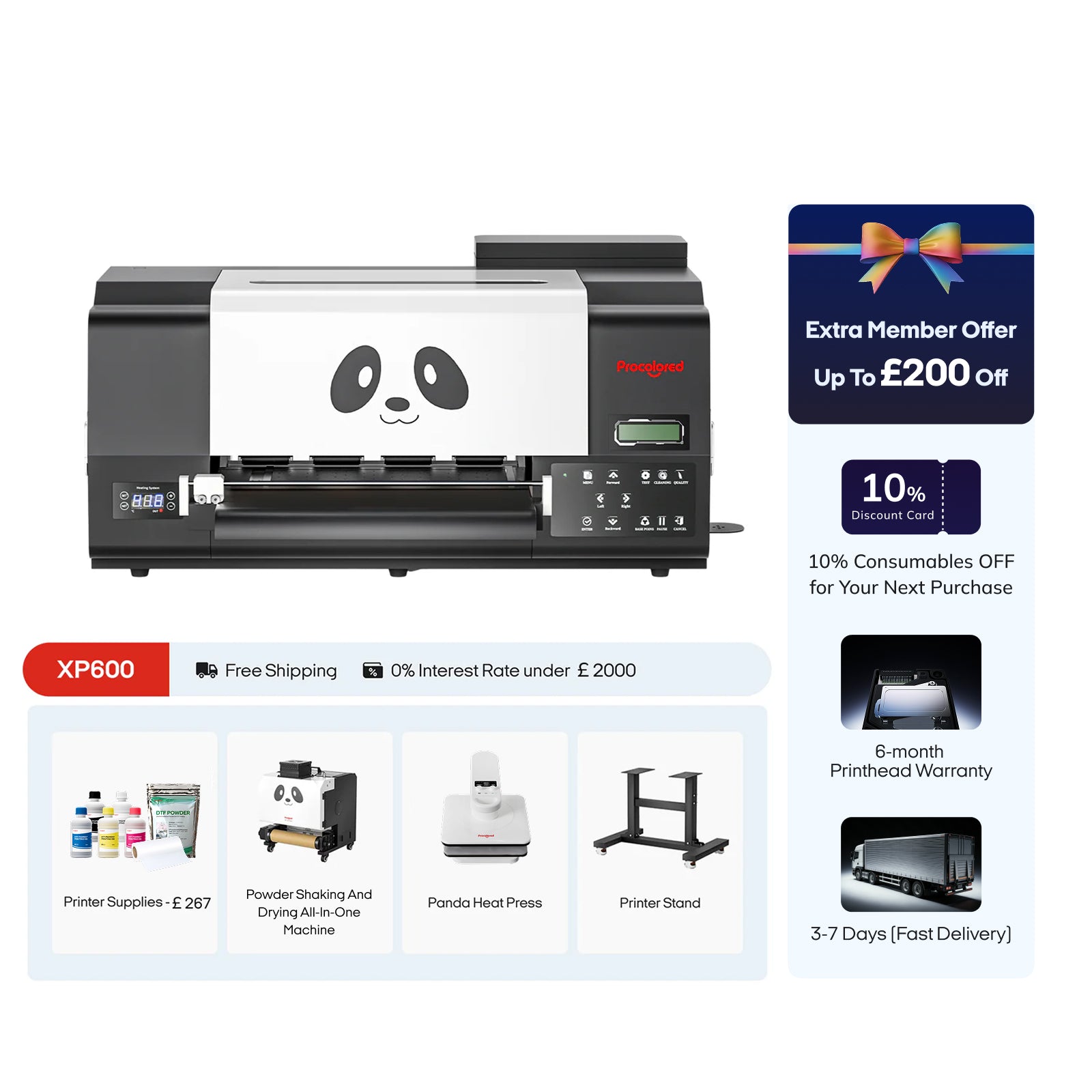 Procolored F13 Pro Panda DTF Printer 13" A3 Dual XP600 & Stand Ultimate Bundle