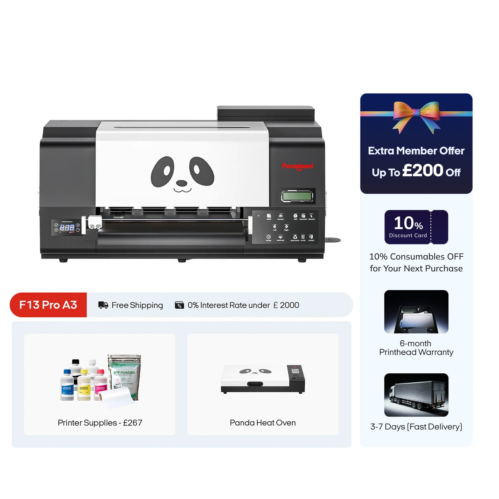 Procolored F13 Pro Panda DTF Printer 13" A3 Dual XP600 & Oven