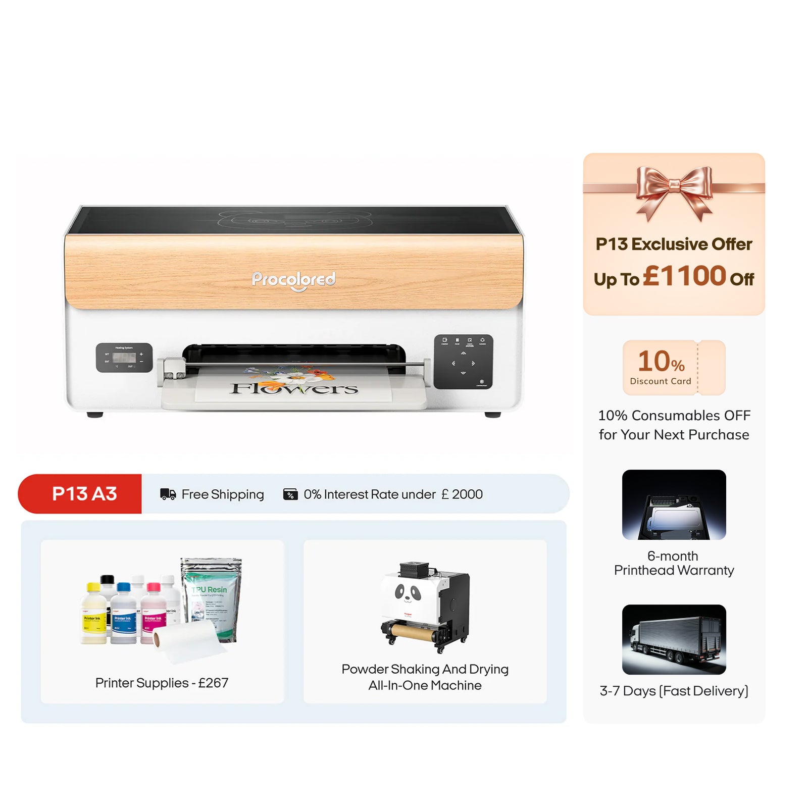 Procolored P13 DTF Printer 13" A3 XP600 & DTF Shaker Bundle