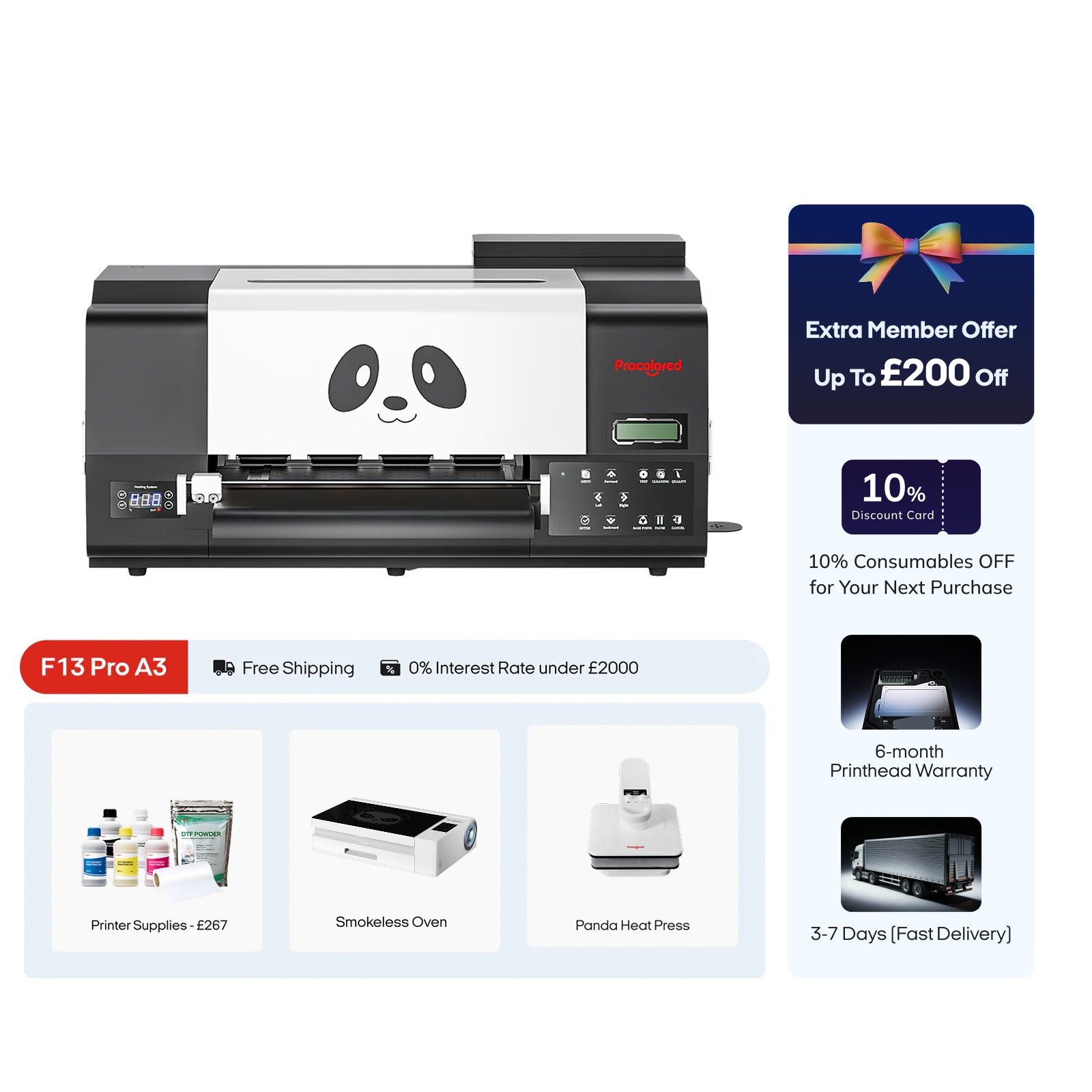 Procolored F13 Pro Panda DTF Printer 13" A3 Dual XP600 & Complete Bundle Premium