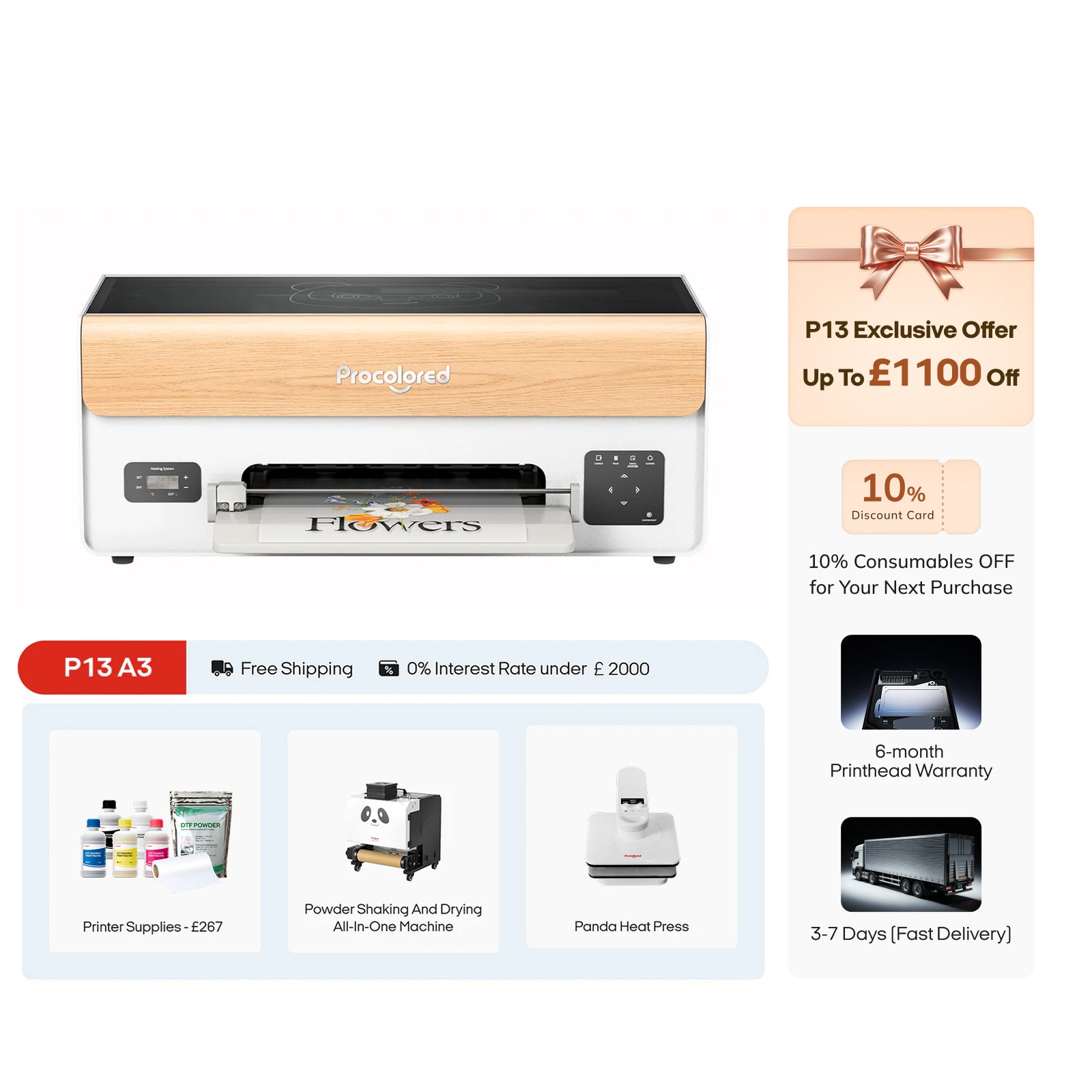 Imprimante Procolored P13 DTF 13" A3 XP600 & Pack Ultime