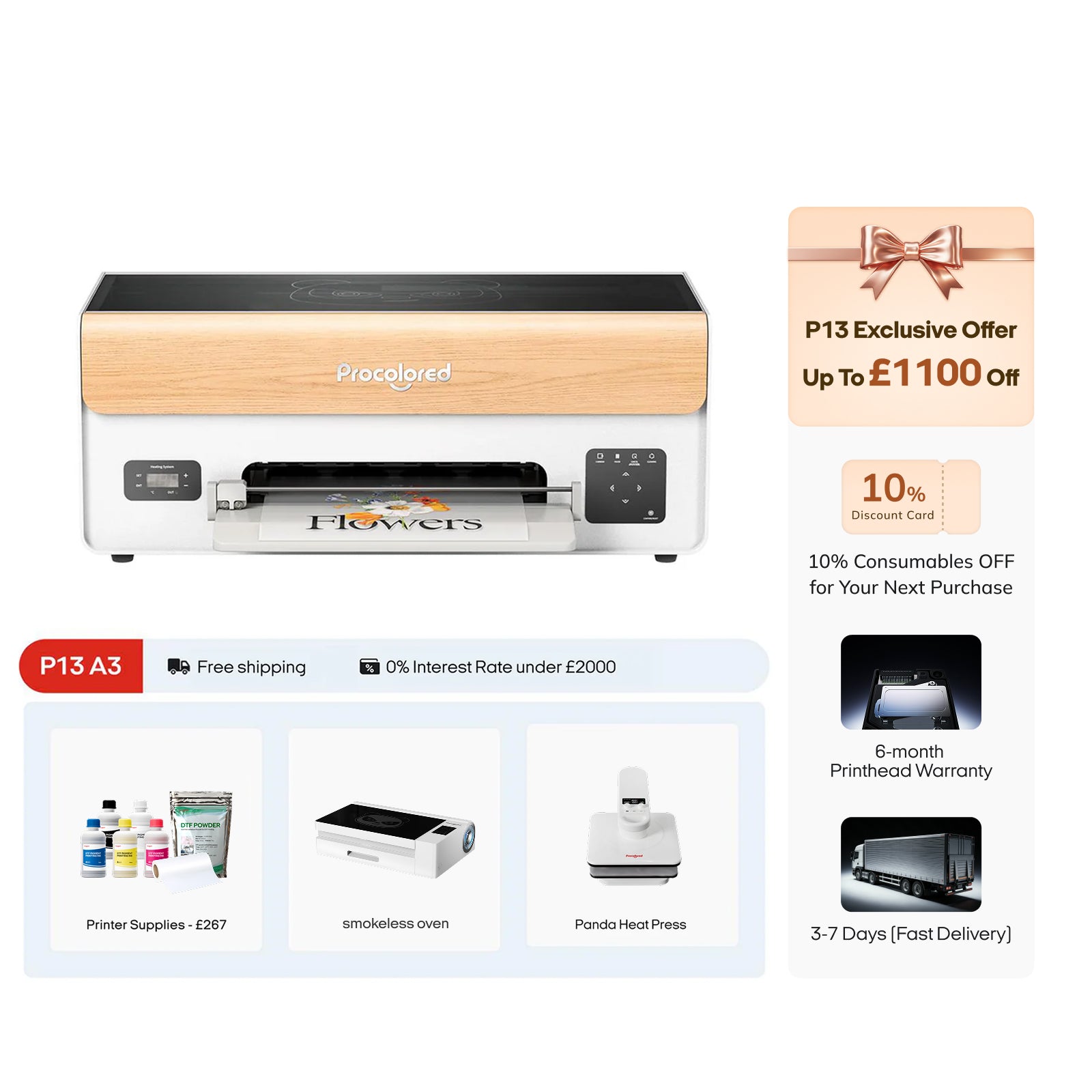 Procolored Imprimante DTF P13 13" A3 XP600 & Pack Complet Premium