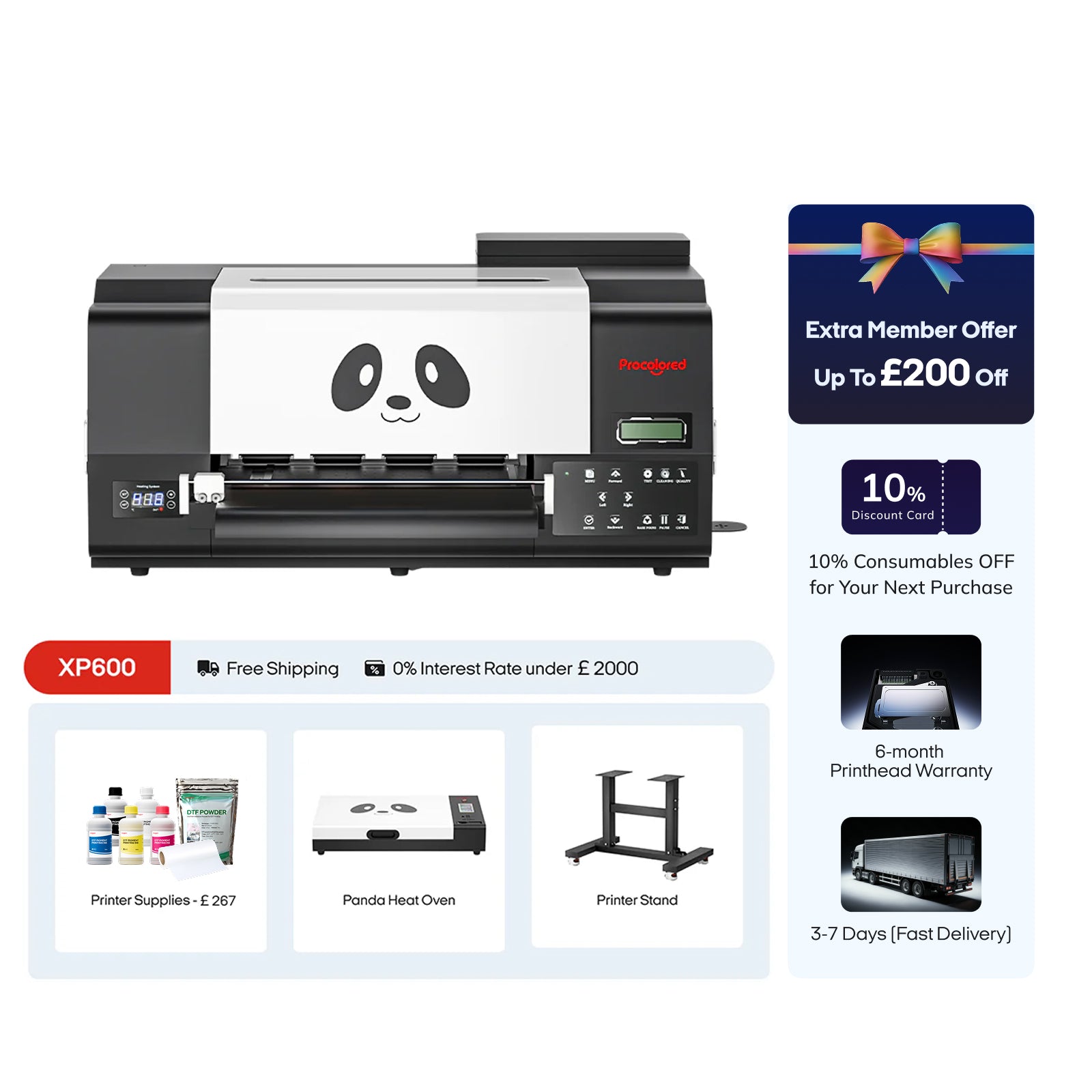 Procolored F13 Pro Panda DTF Printer 13" A3 Dual XP600 + Stand + Oven