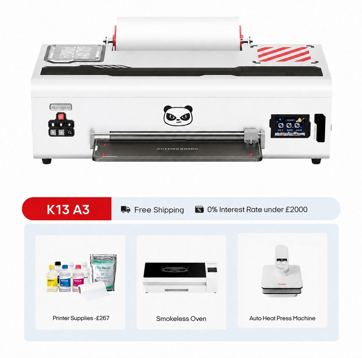 Procolored K13 DTF Printer 13" A3 & Complete Bundle Premium - White