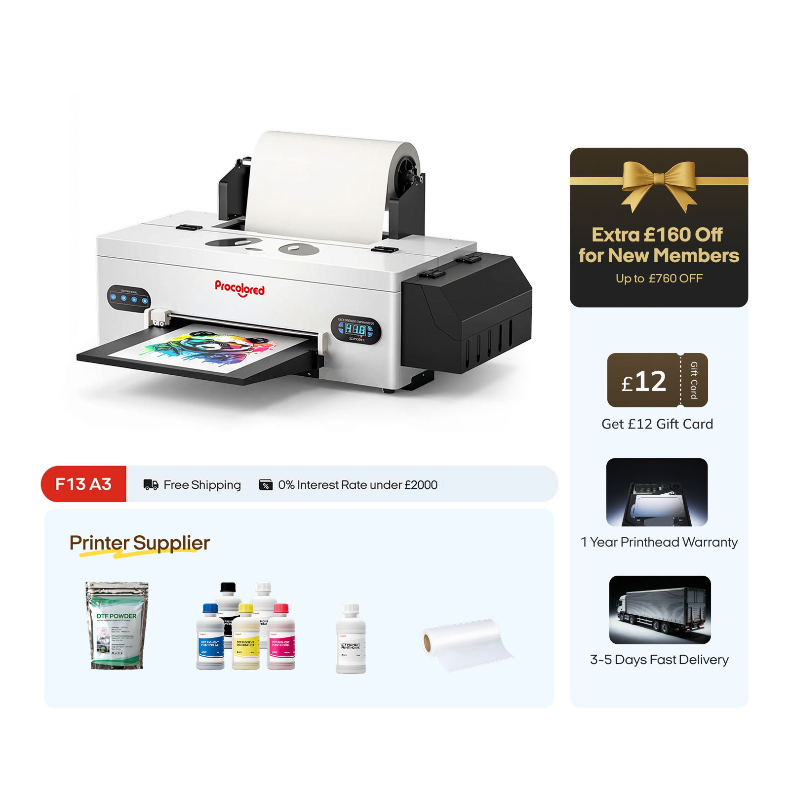 Procolored F13 Panda DTF Printer 13" A3 L1800