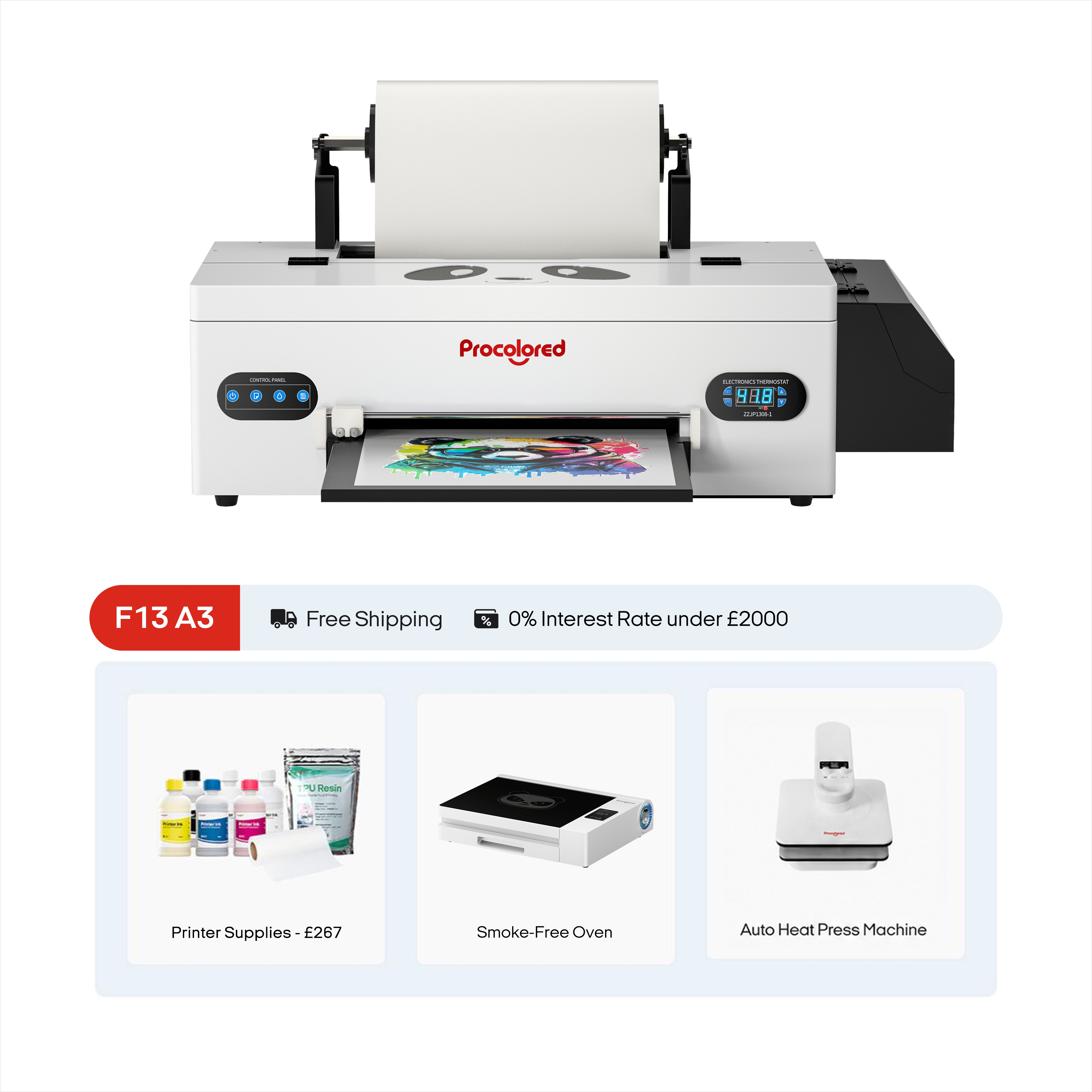 Procolored F13 Panda DTF Printer 13" A3 L1800 & Complete Bundle Premium