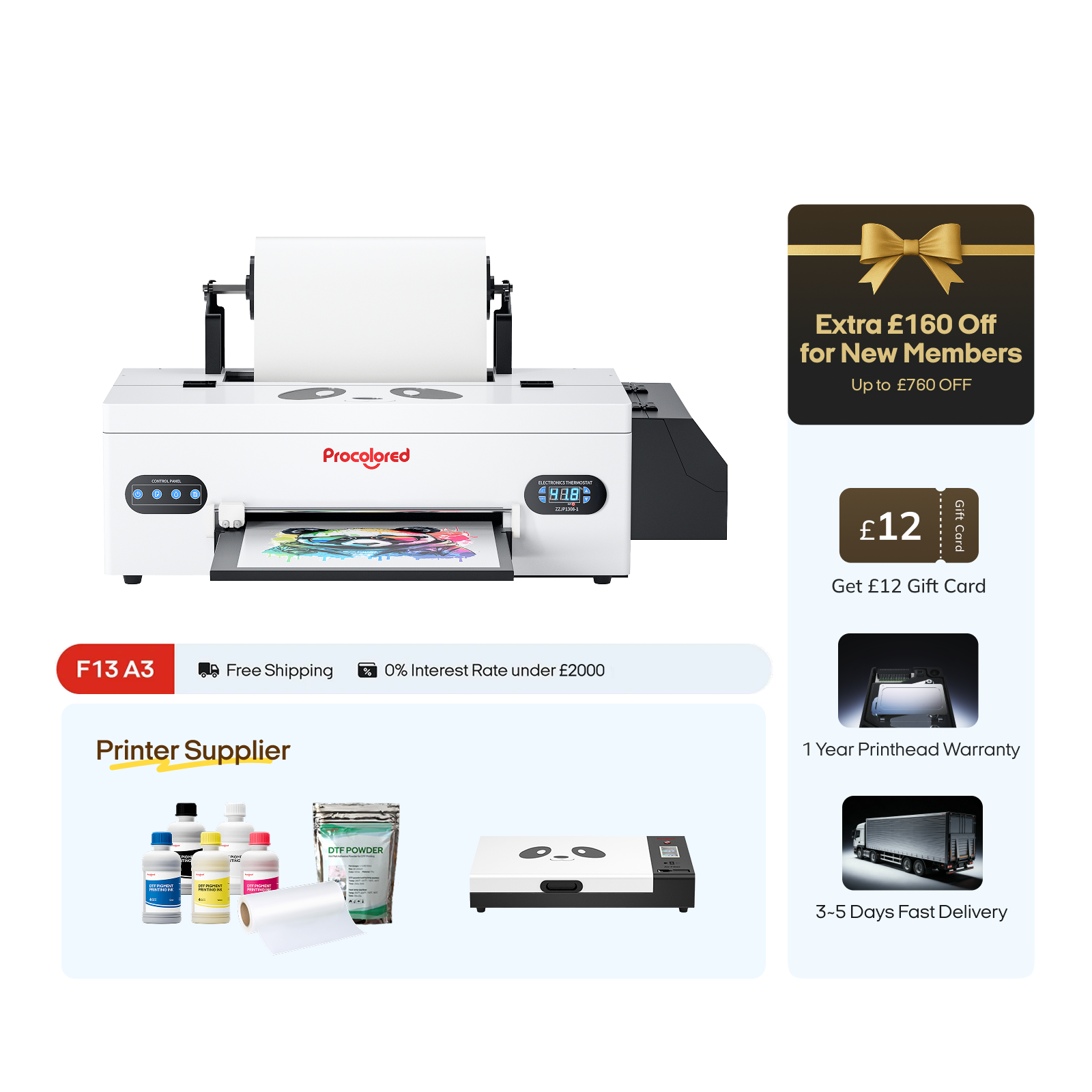 Procolored F13 Panda DTF Printer 13" A3 L1800 & Oven