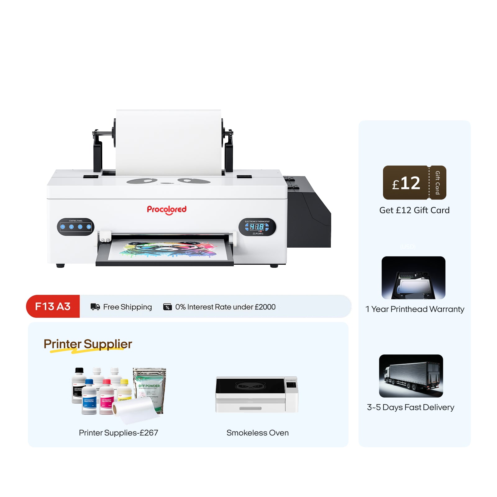 Impresora Procolored F13 Panda DTF 13" A3 L1800 y Horno Premium