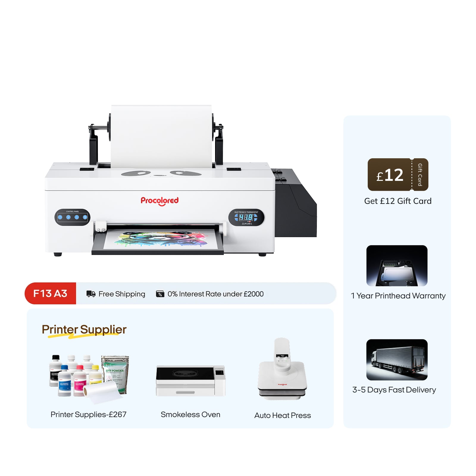 Impresora Procolored F13 Panda DTF 13" A3 L1800 y Paquete Completo Premium