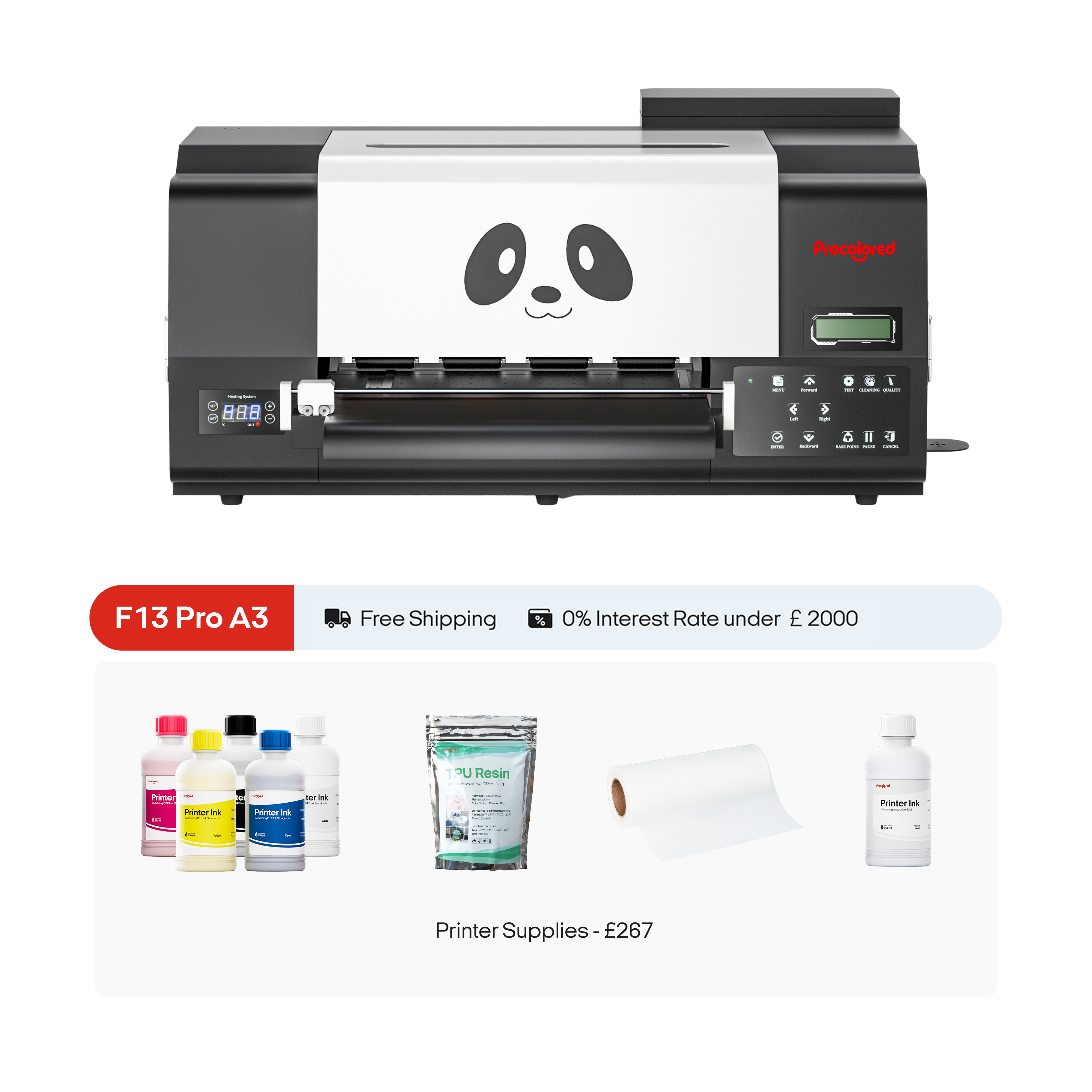 Imprimante Procolored F13 Pro Panda DTF 13" A3 double XP600
