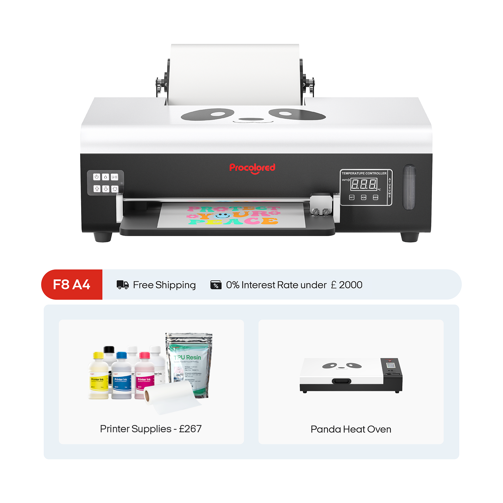 Procolored F8 Panda DTF Printer 8.2" A4 L800 & Oven